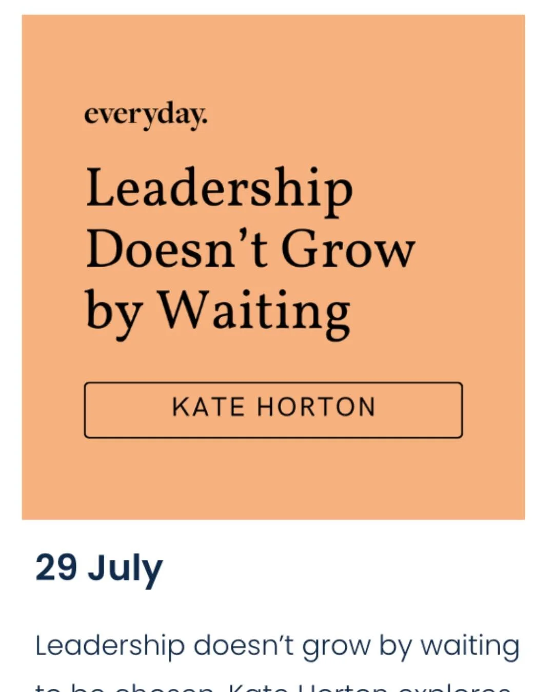 Ready to take your leadership into your own hands? Join Kate Horton to discover practical ways to grow as a self-driven leader and make an impact in your school.

One of ten seminars you can be part of when you join up to The everyday. Collective. 

