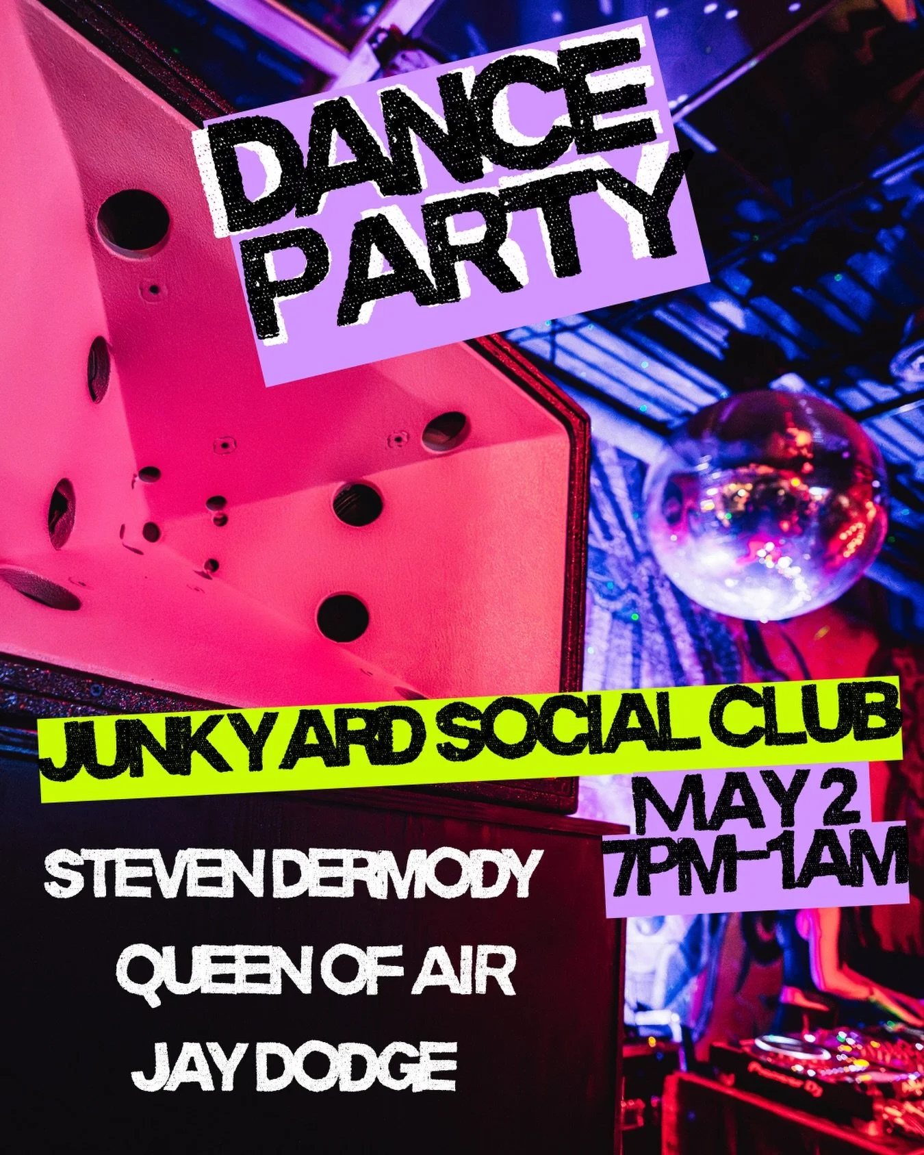 Elated to share this with you all. 🔊🎶✨💃🏾🪩🕺🏻🌌

Ticket link is live and we cannot wait to see you on the dancefloor!! 

@stevendermody / @symbol.craft / @queen.of.air / @aram.sound / @junkyardsocialclub 

#danceparty #boulder #denver #danleysou