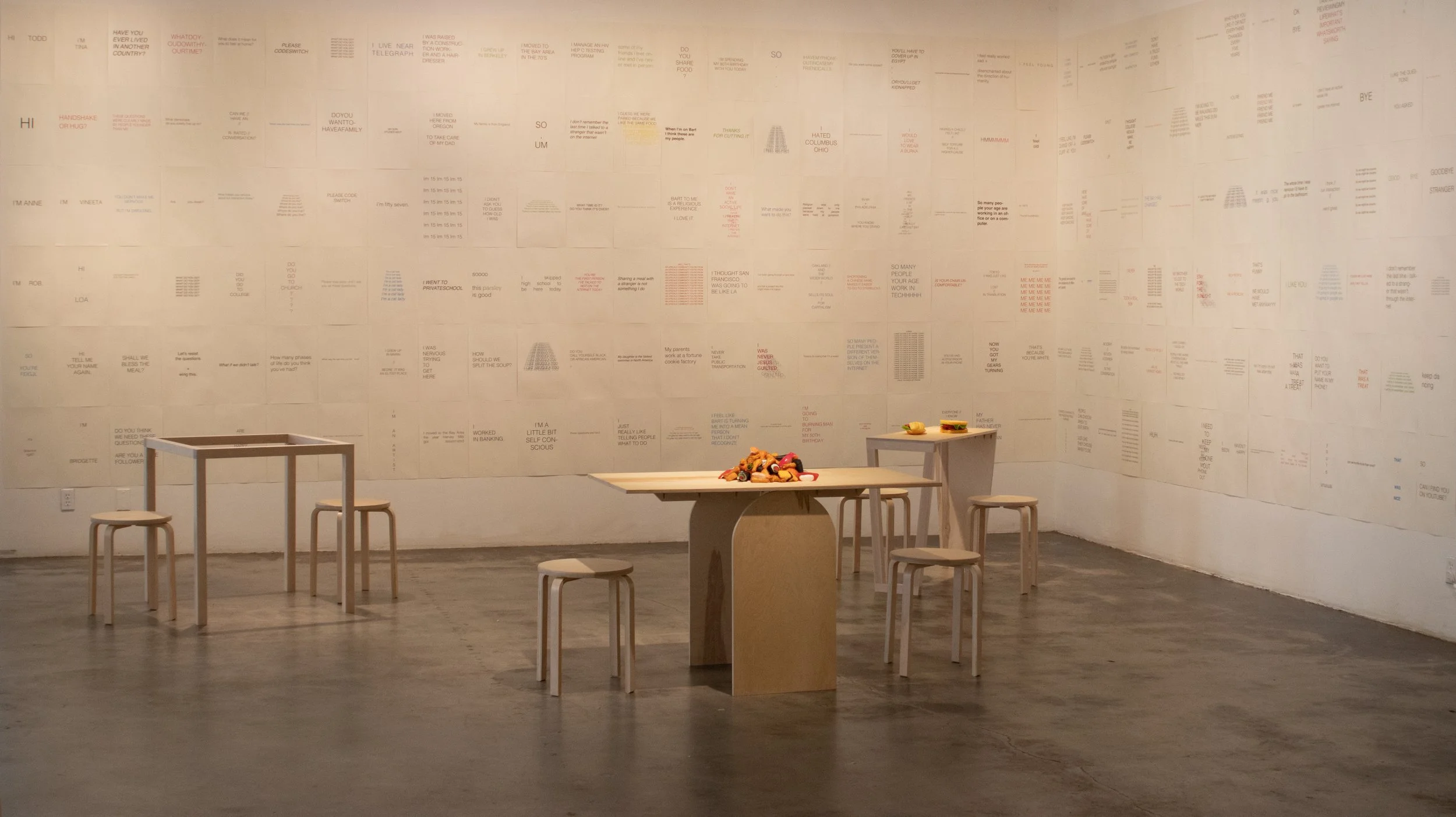 Sitting Tables (foreground) and What We Said (background) , 2019