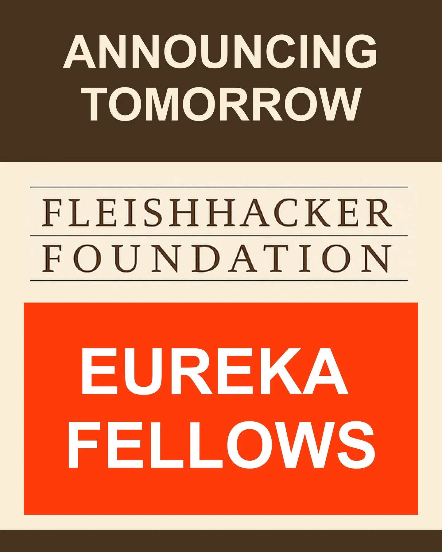 Stay tuned! Tomorrow, we're announcing the Fleishhacker Foundation 2026-2028 Eureka Fellows. 

The Eureka Fellowship Program provides unrestricted financial support for visual artists in the San Francisco Bay Area. In honor of the 40th anniversary of