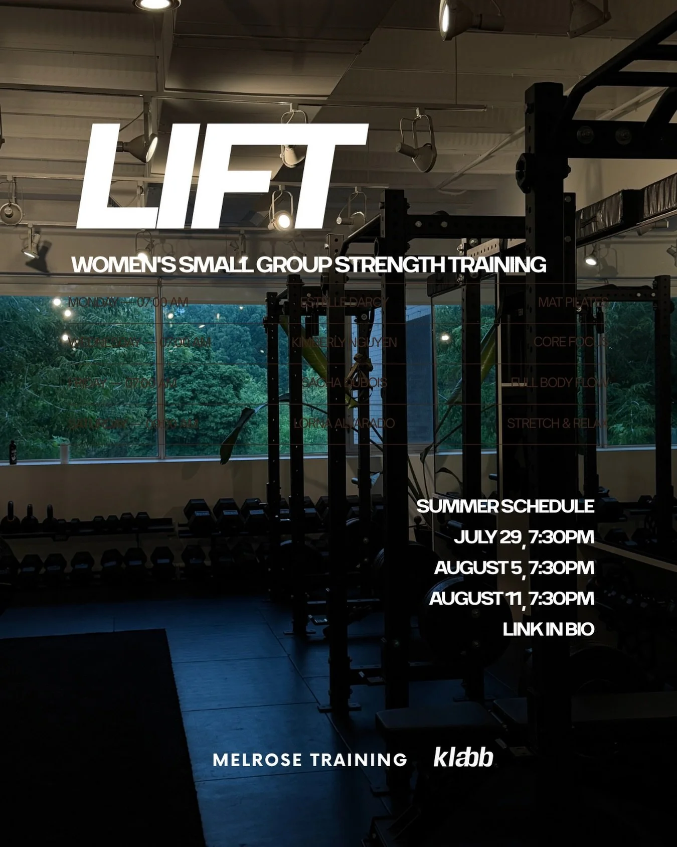 LIFT the weights. Your mood. Your confidence. Each other. That&rsquo;s what LIFT is all about.

We created LIFT for women who want to build real strength in a real gym setting - with the support and coaching to actually feel confident doing it.

Host