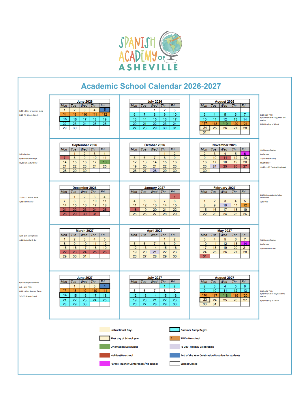 2026-2027 School Year Calendar 