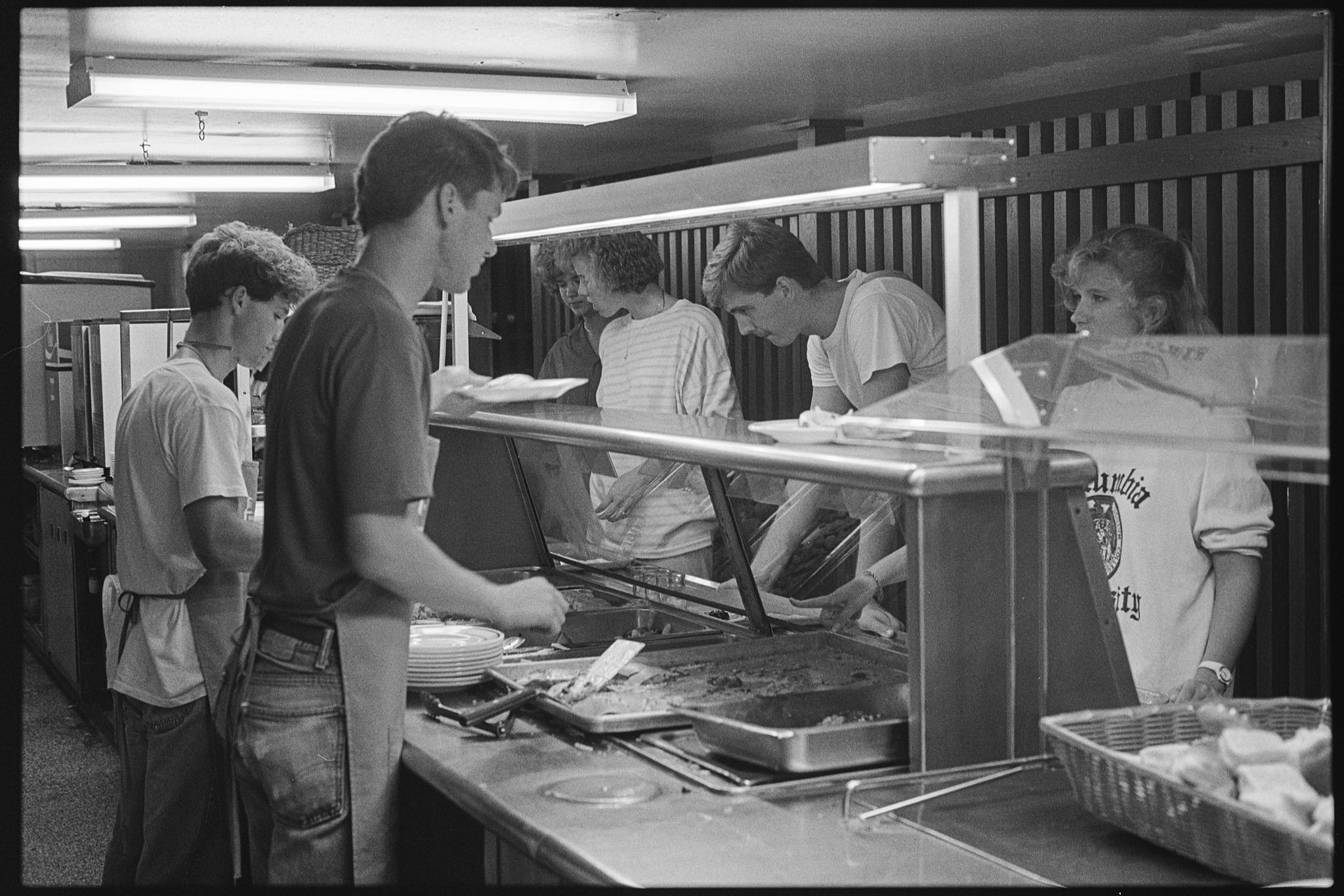Dinner at the dining hall, lower level, ~September 15, 1987