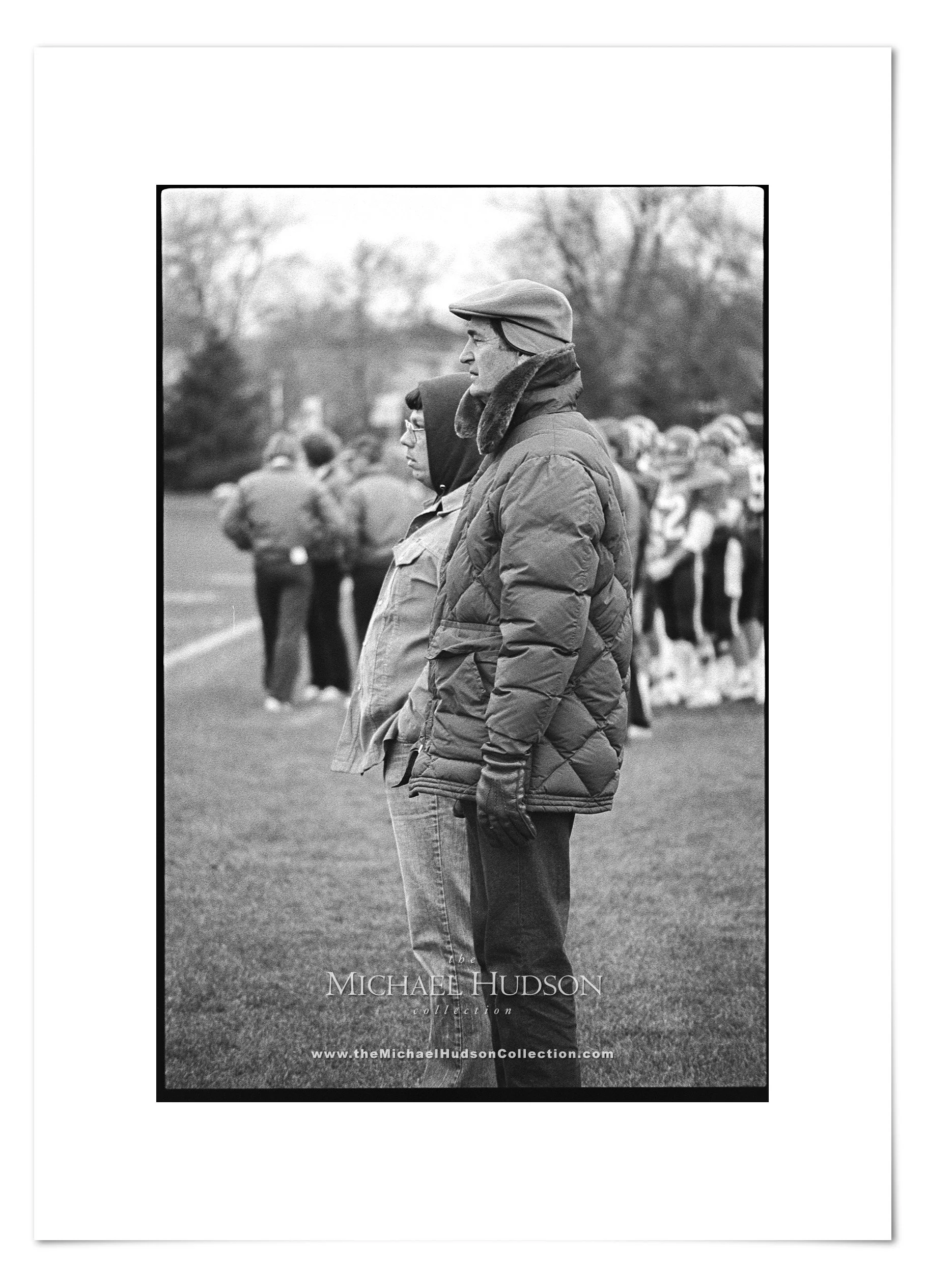College President J. Richard Chase and Chaplain, Vic Gordon, at Football vs Illinois Wesleyan, November 2, 1985