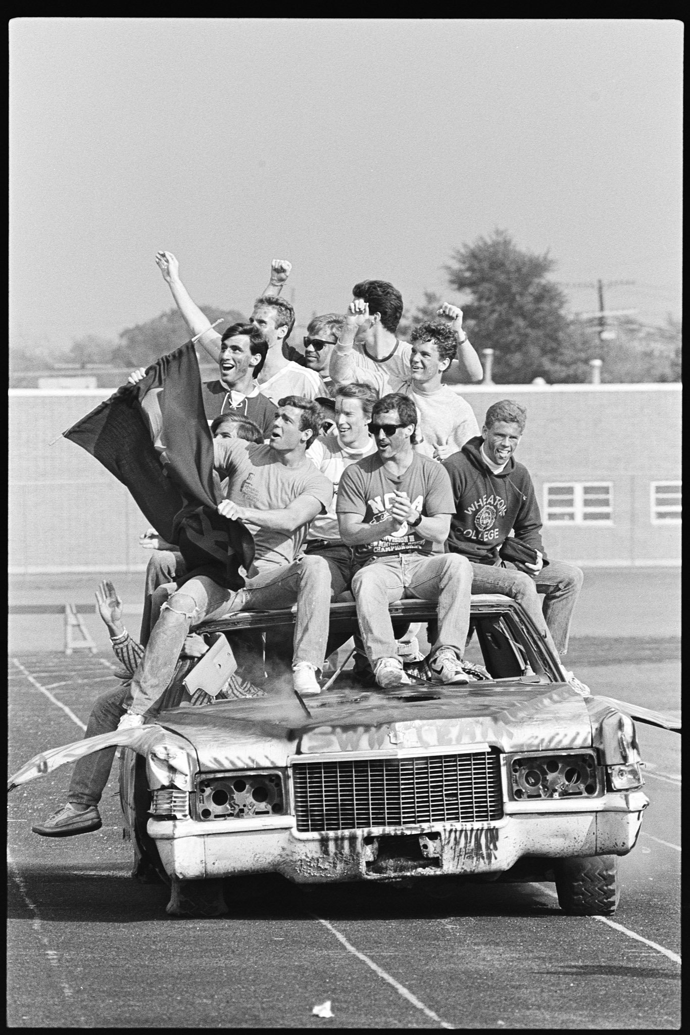 Swim team during Homecoming parade, October 11, 1986