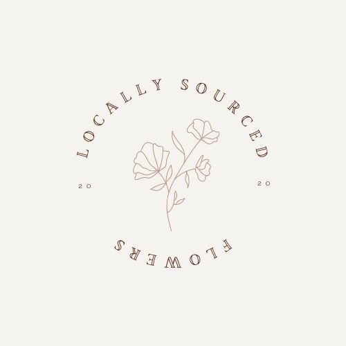 A minimalist logo with a line drawing of a flower surrounded by the text "Locally Sourced Flours" in a circular arrangement, with the year 2020 split on either side.