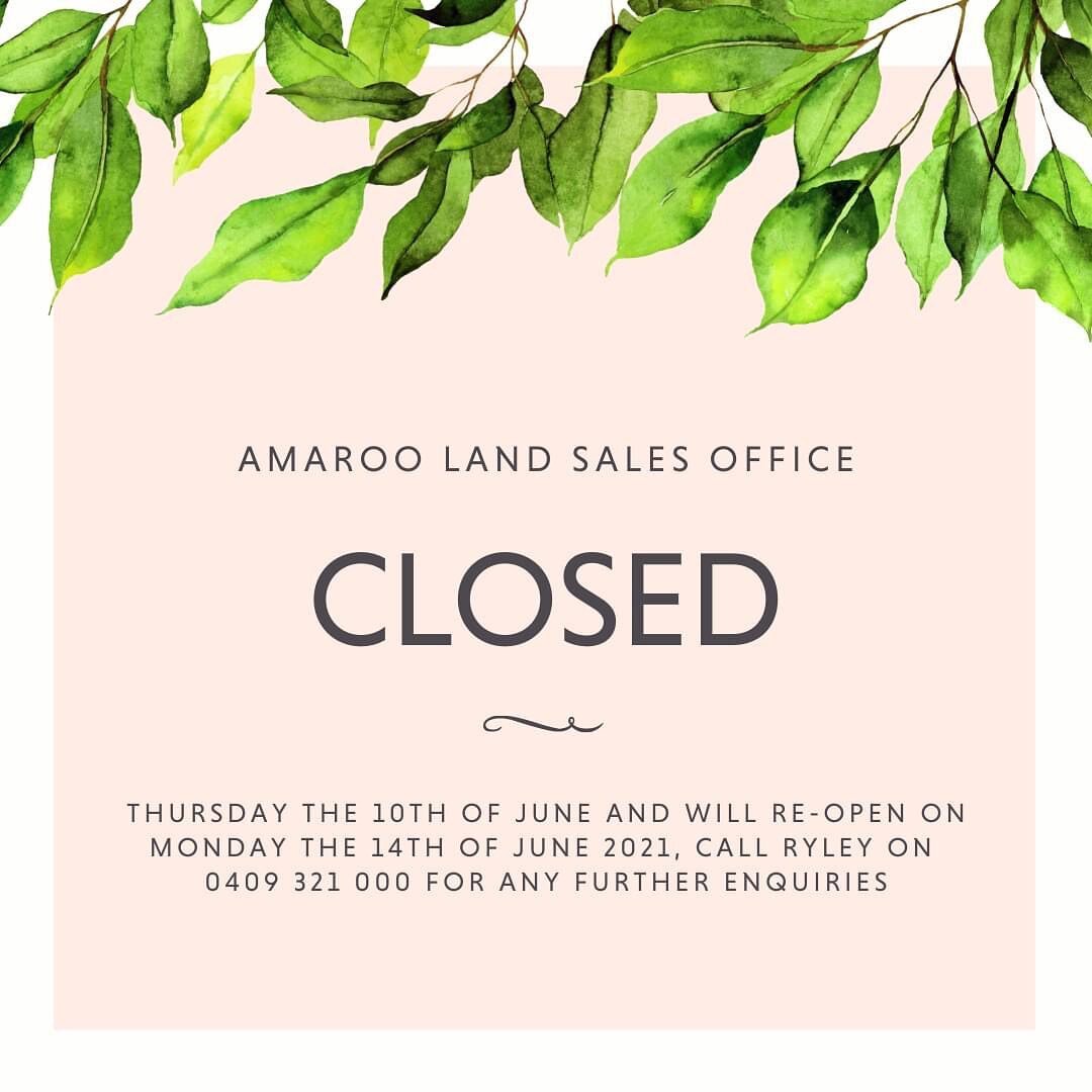 Our Amaroo Sales Office will be closed from Thursday the 10th of June and will reopen on Monday the 14th of June 2021,
For any enquiries please call Ryley on 0409 321 000