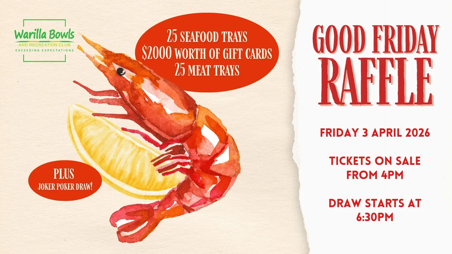 Every Friday Raffle Sign Good Friday Raffle โ Warilla Bowls & Recreation Club
