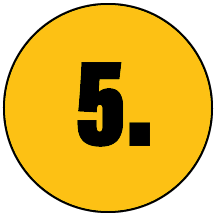 Number five written in black on a yellow circular background.