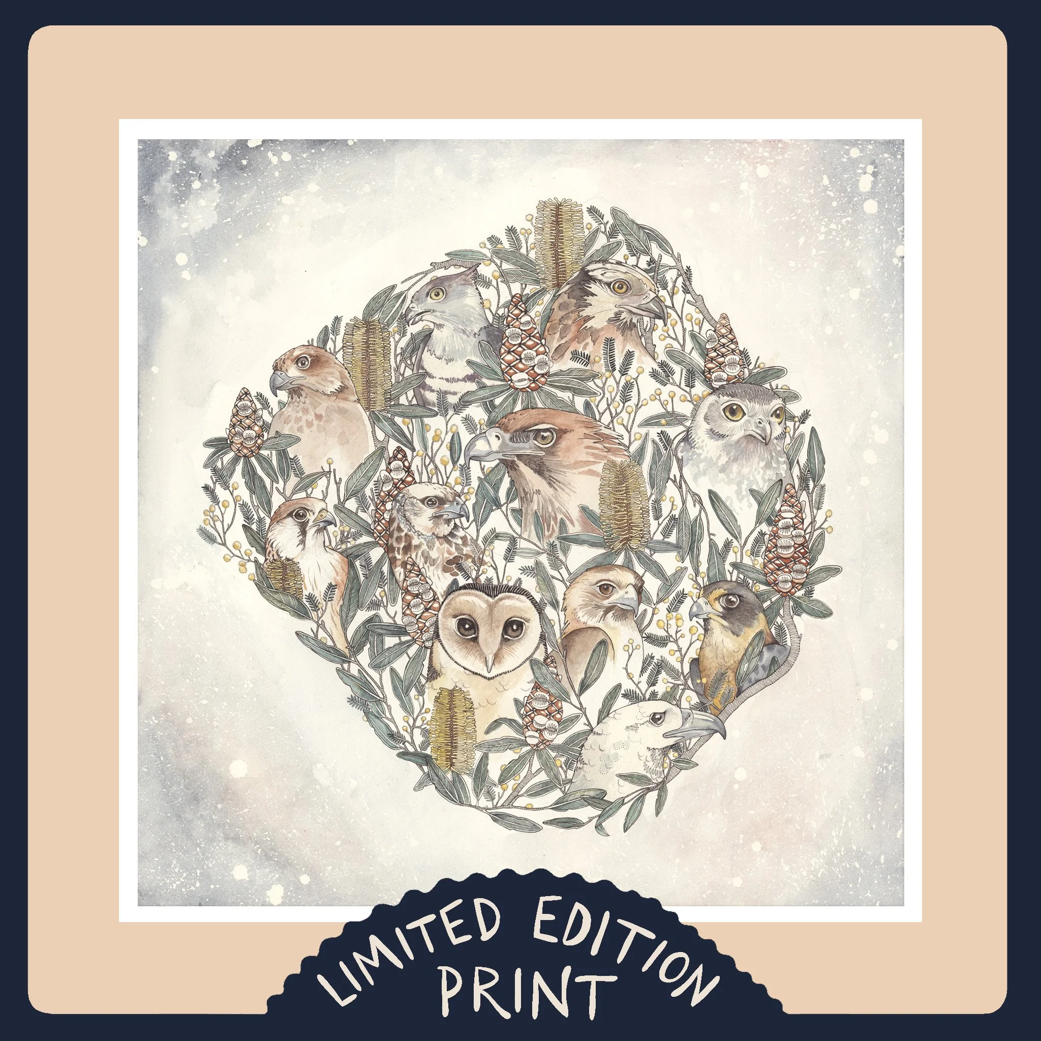 Bird Bouquet - BIRDS OF PREY- Limited Edition Print. (500x500 size is print to order- delayed shipping)