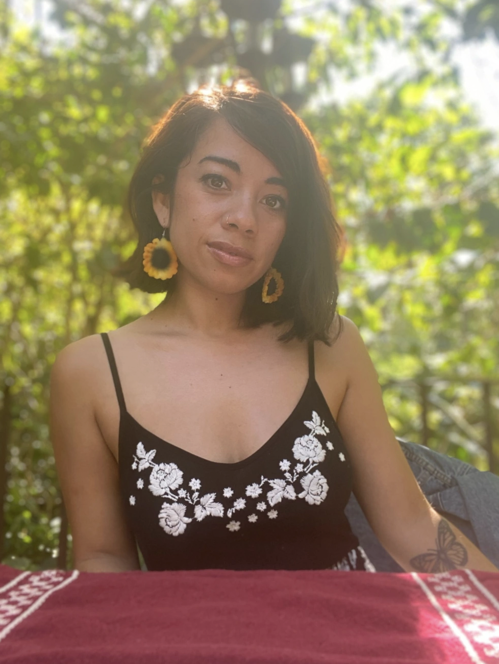 Kim and her sunflower earrings in Tepoztlán, Morelos