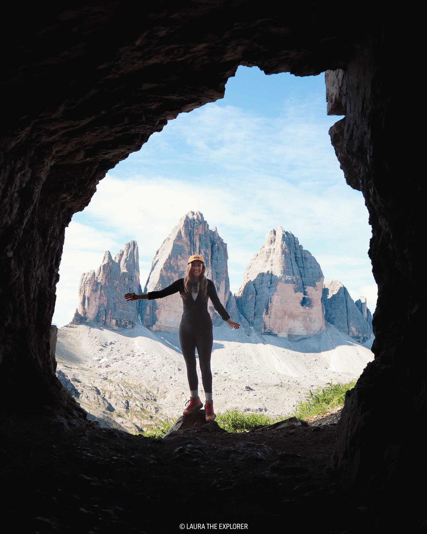 girl wearing hiking clothing in the dolomites