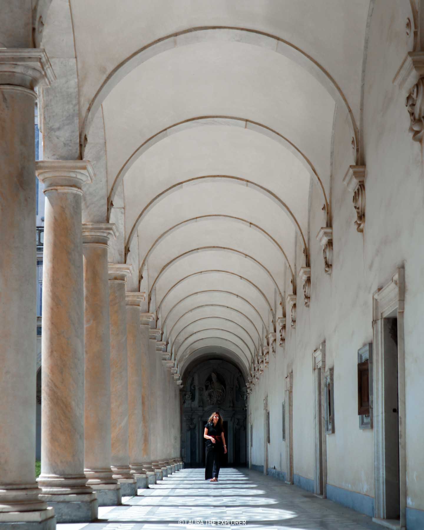 laura the explorer in the cloisters of san martino