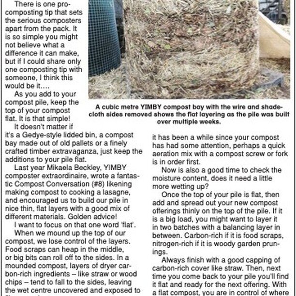 #27 reminds us of the of some of the very simple principles that can make a huge difference in the success of the composting processes. 
In this case, make it flat and layer it. That's it. 
Link to full article in the bio, or in the local paper! #mid