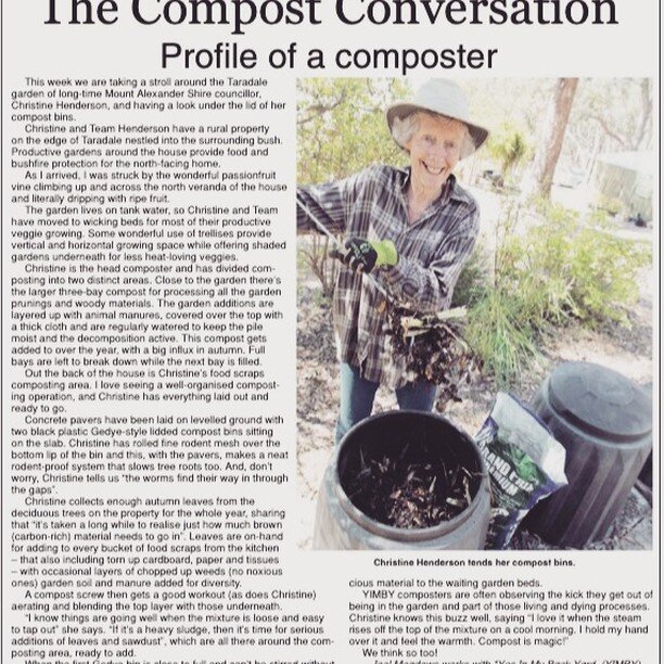 This week we speak with Councillor Henderson about her amazing compost set up, all the right ingredients for success, honed over many years of active gardening and valuing resources. 
#yimbycompost