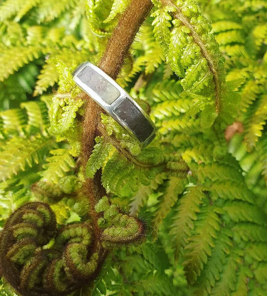 Wedding band, white gold, pounamu.