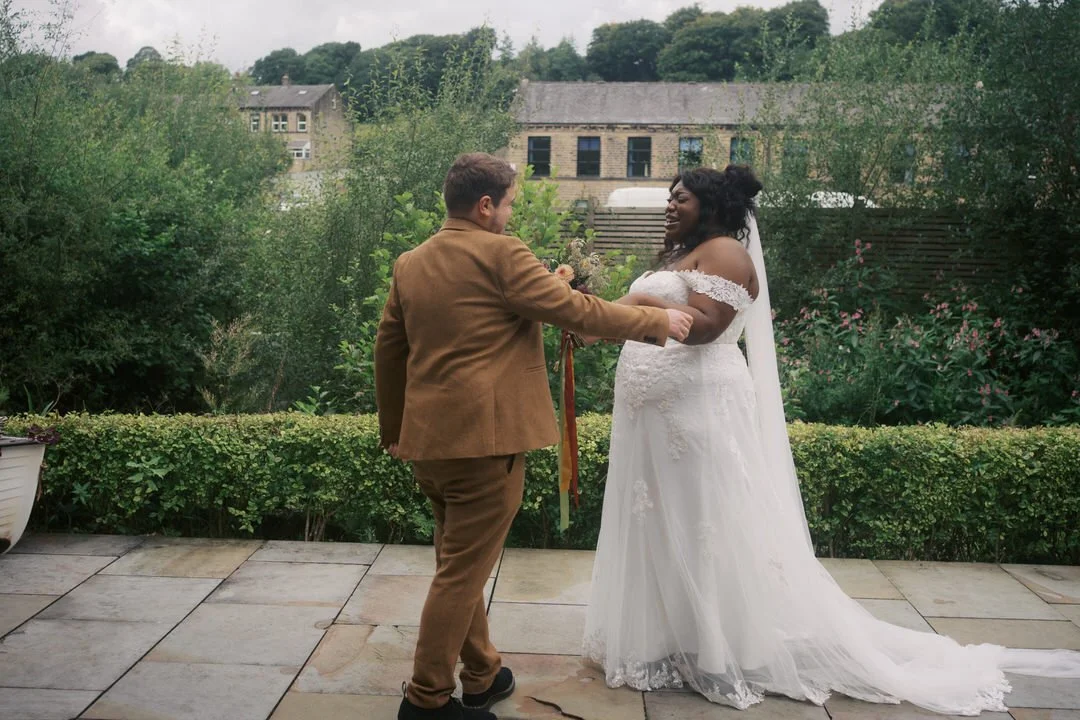 The groom turning to see the bride for the first time at Bowers Mill 