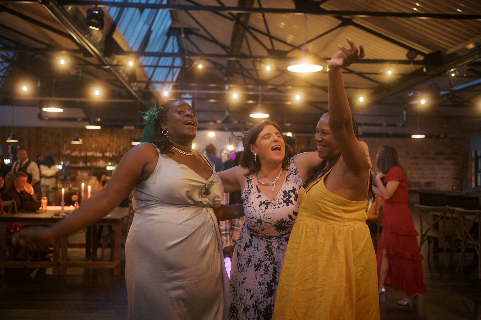  Guests dancing at the reception at Bowers Mill, near Halifax 