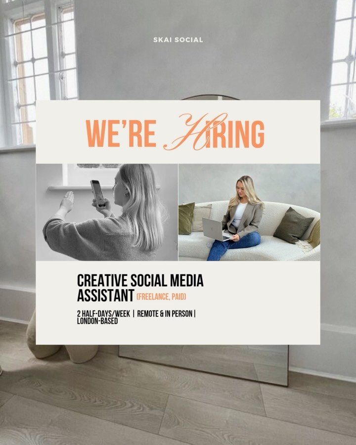 We&rsquo;re hiring a Creative Social Media Assistant ✨

Freelance and paid | 2 half days per week | Remote &amp; London based / with access into London preferred 

What you&rsquo;ll do: 
✨Schedule and post on Instagram, TikTok, Pinterest, LinkedIn
✨R