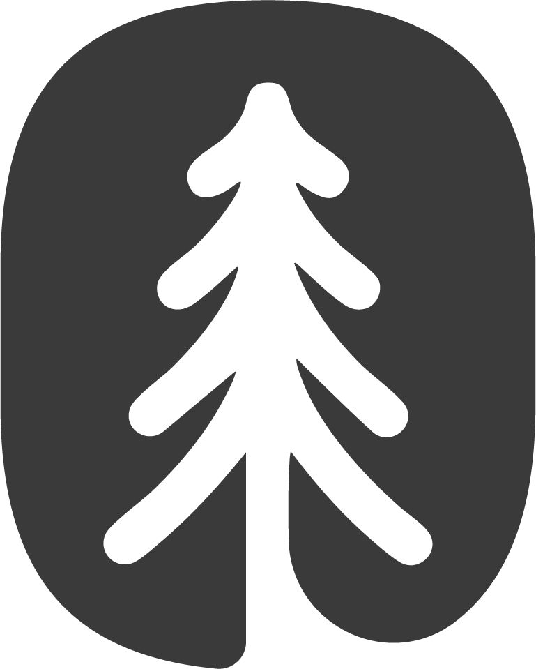 Overlandaholic logo black circle with pine tree icon.