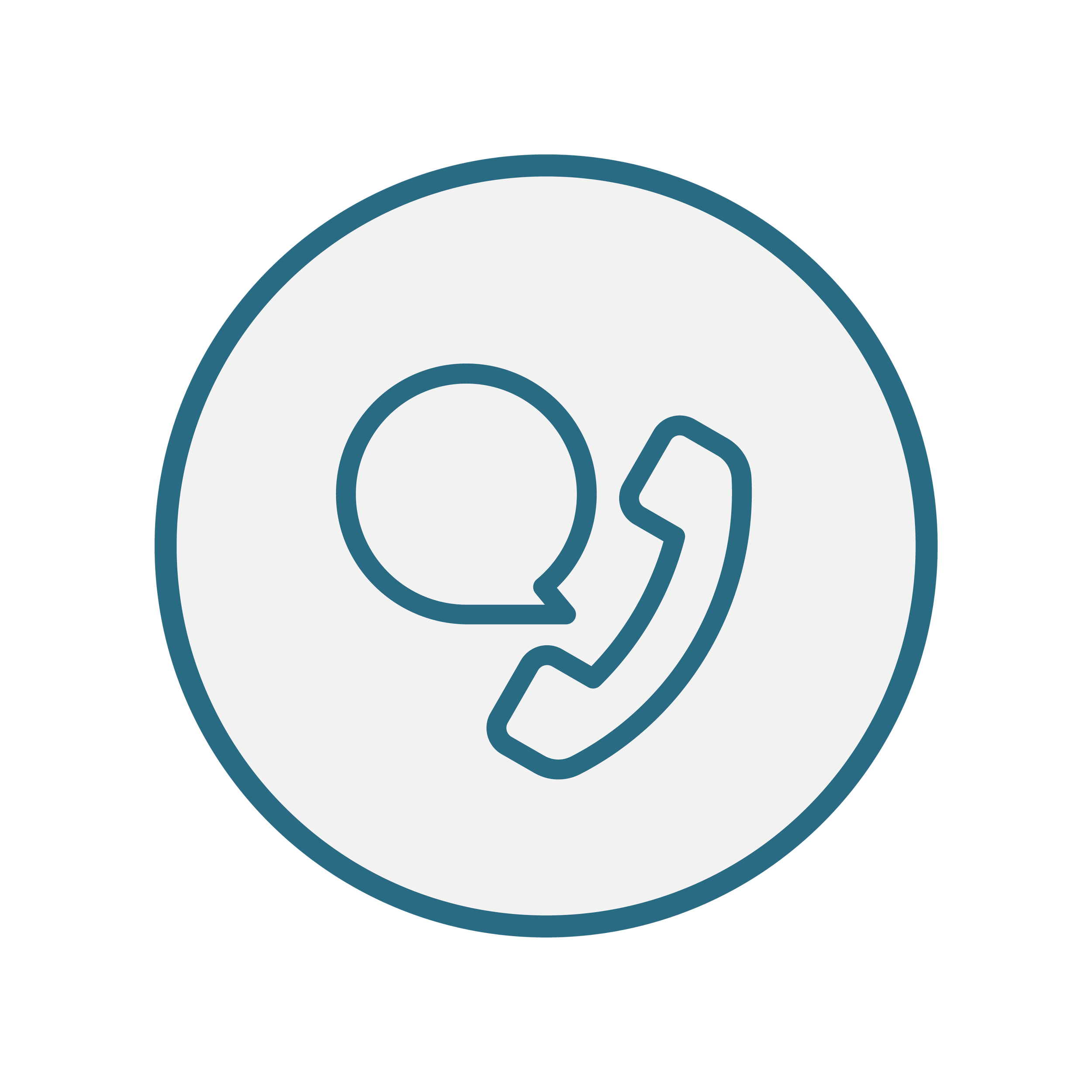 Icon of a speech bubble and a phone handset in a circle