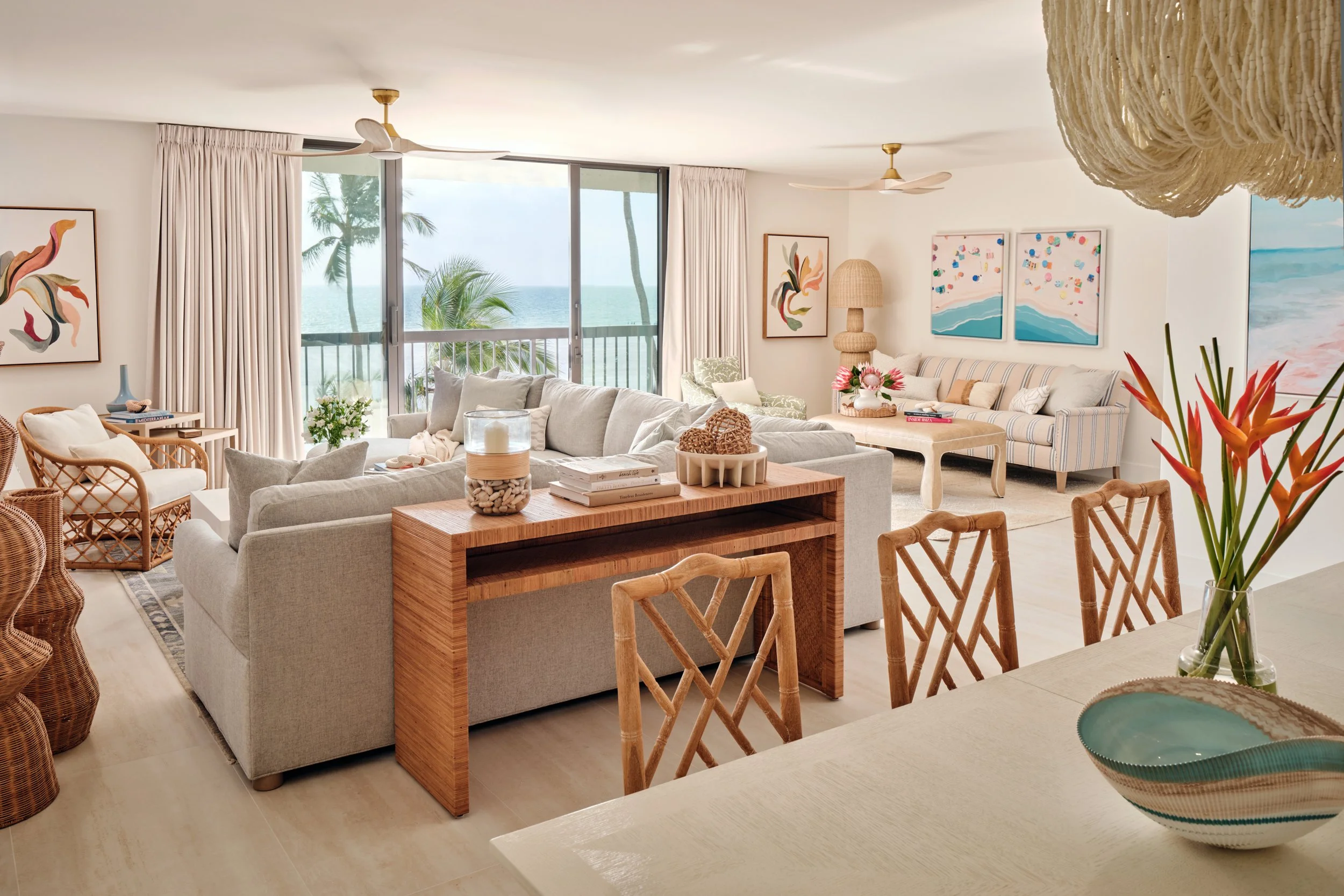 Oceanfront living and dining room at The Duchess condo on Marco Island with views of the Gulf