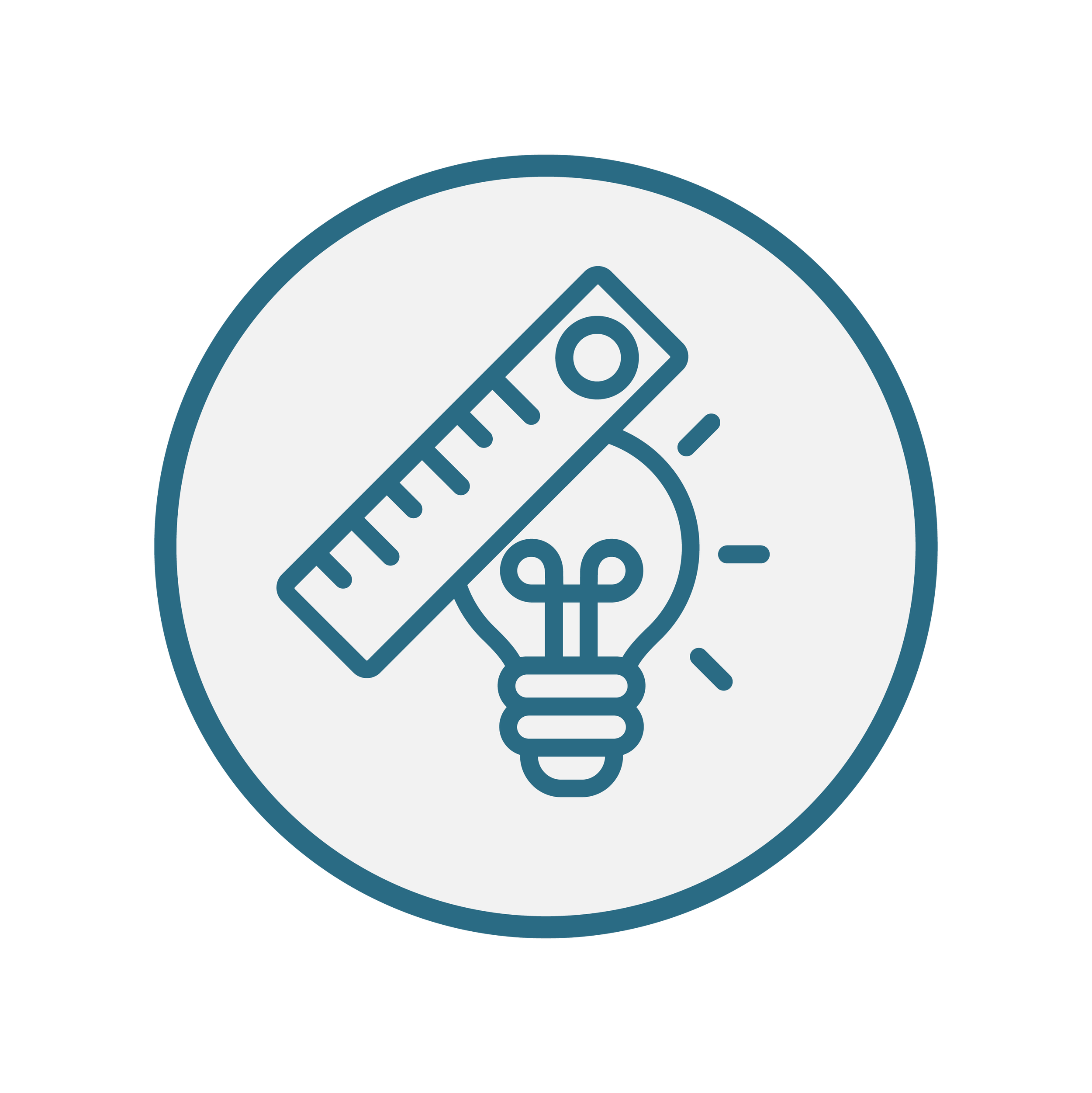 Icon of a lightbulb with a ruler, symbolizing ideas and measurement.