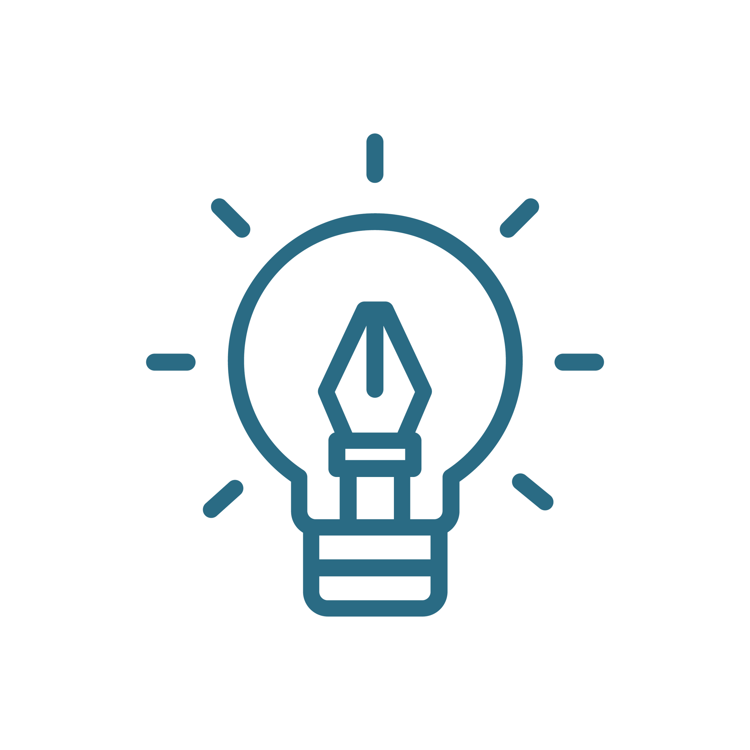 Icon of a light bulb with a fountain pen nib inside, symbolizing creativity and ideas.