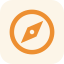 An orange circular icon with a white compass needle symbol.