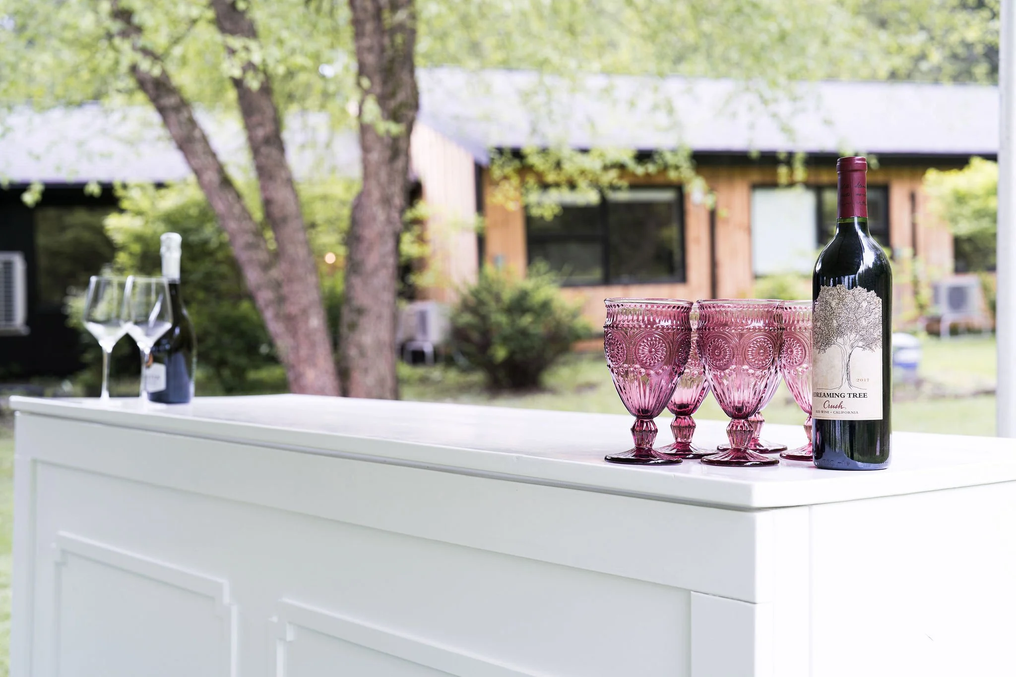 Outdoor event and wedding bar at wedding reception