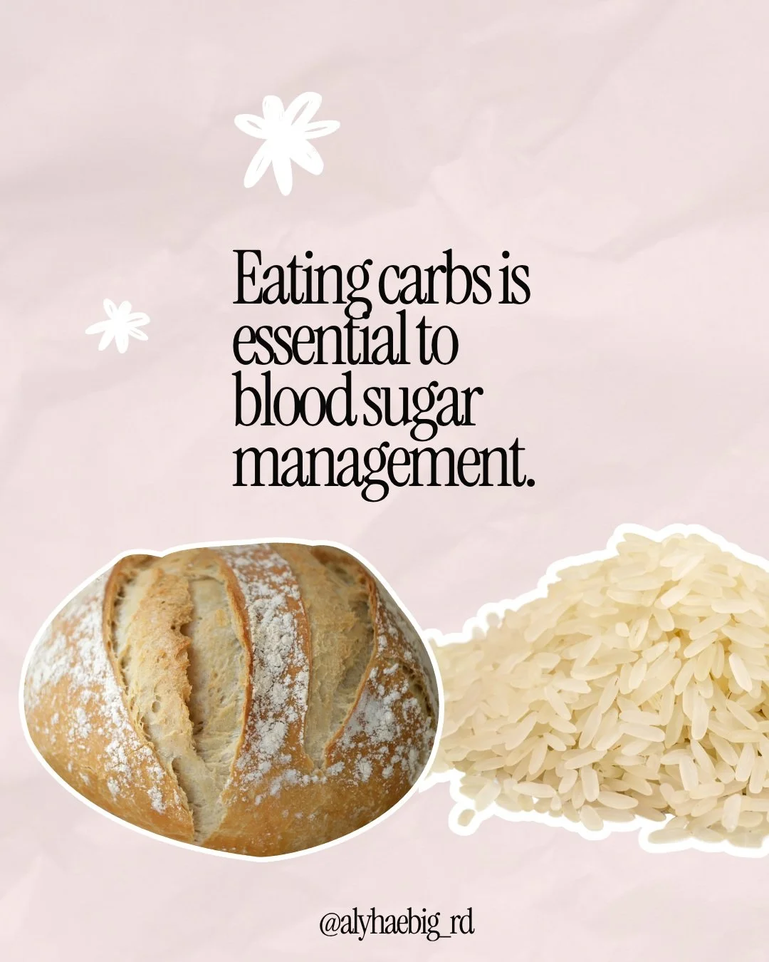 In case nobody told you today: you need carbs!! 🥐

Carbs = energy = life

That equation doesn't change when you're concerned about your blood sugar. Eating carbs (along with our pals protein/fats/produce) every 3-4 hours throughout the day promotes 