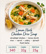 Lemon Herb Chicken Orzo Soup W/ Half California Turkey Club Wrap