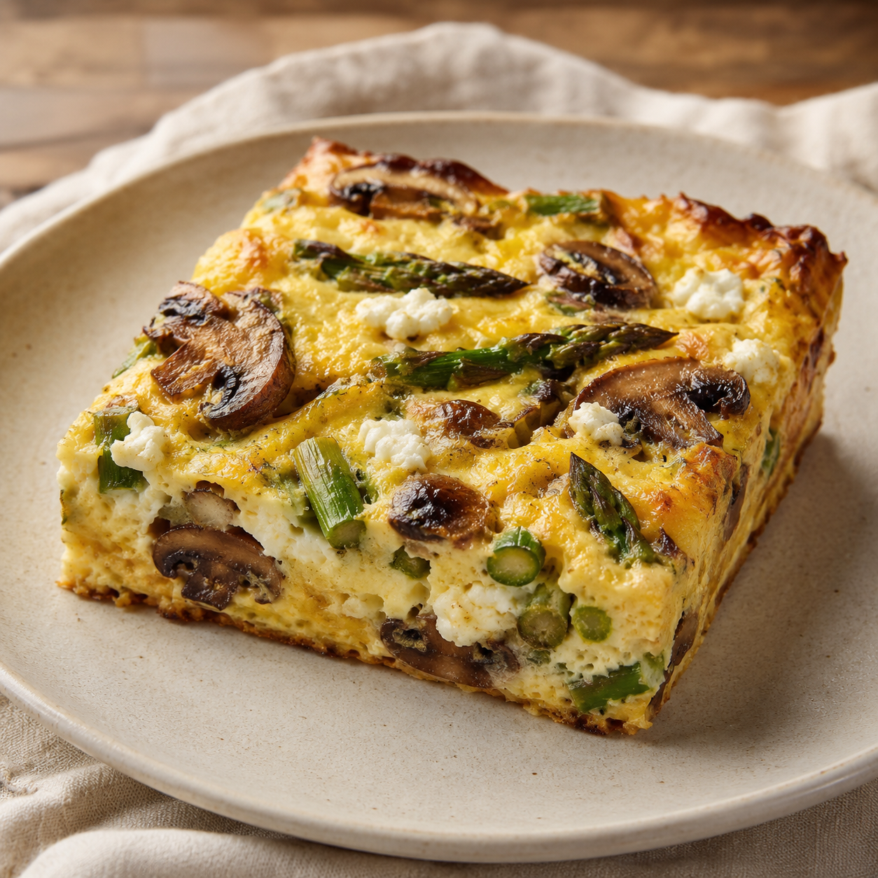 Mushroom, Asparagus & Goat Cheese Egg Bake With Roasted