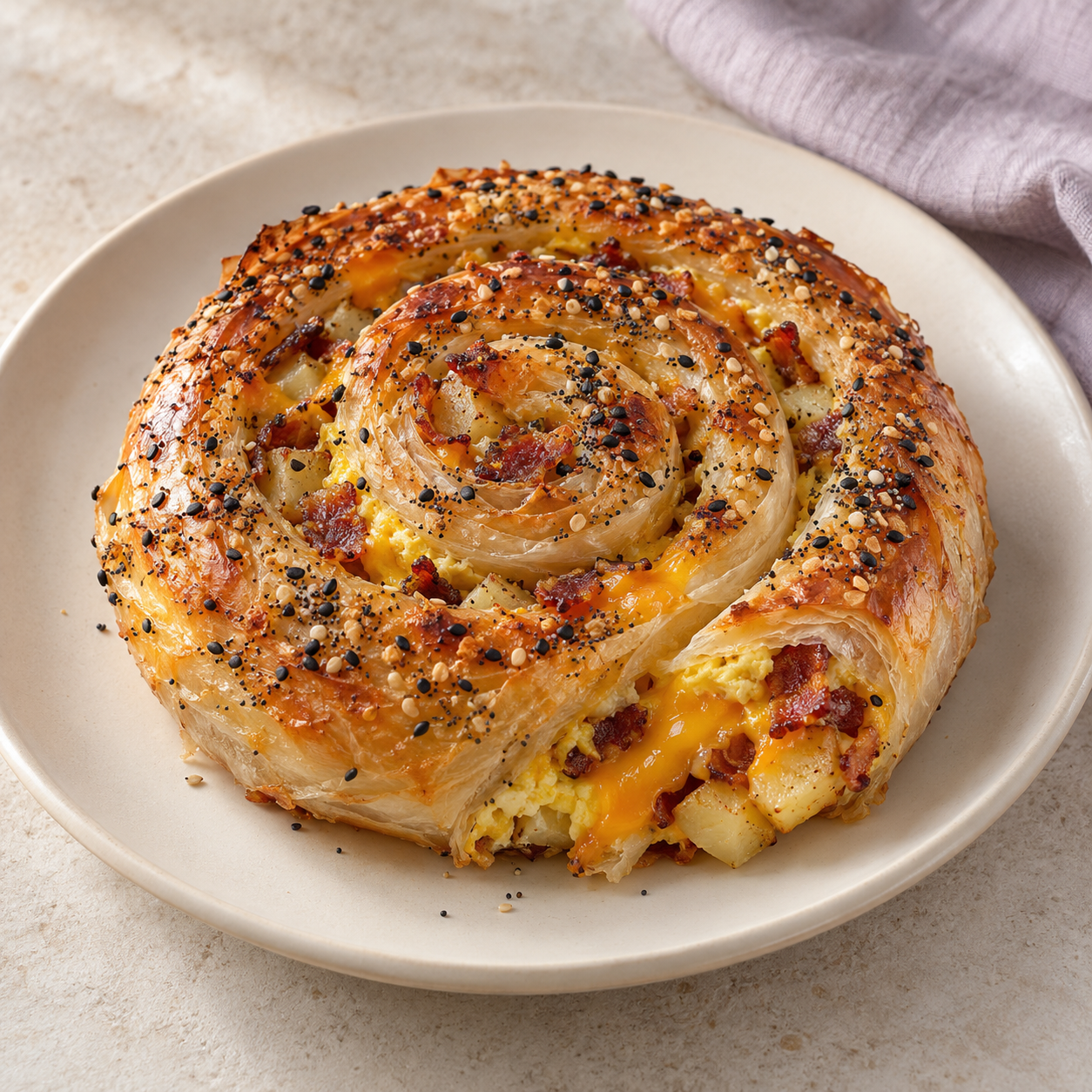 Golden bacon-egg rice-paper breakfast spiral.png