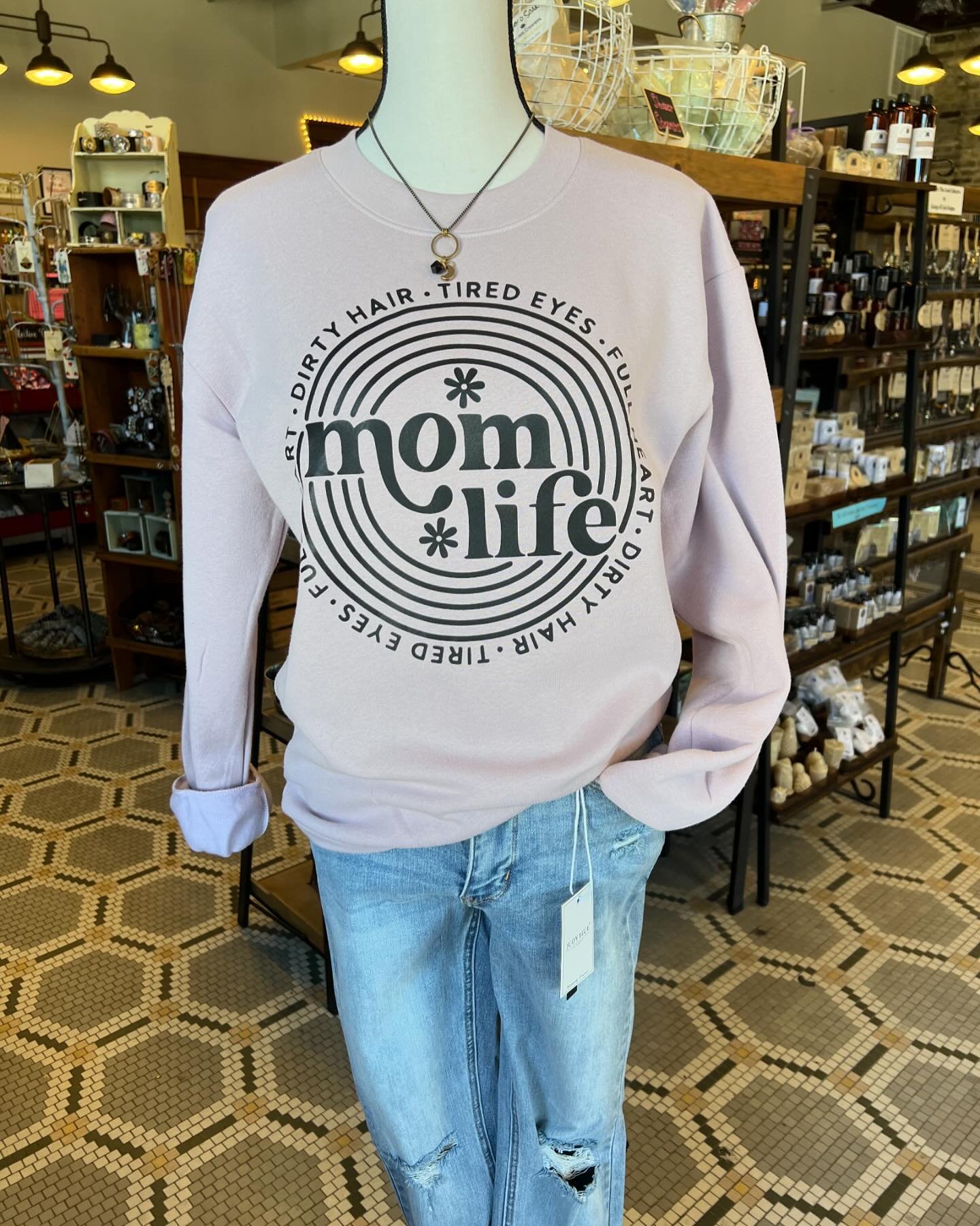 We got some new items from @the_hype_girl_company yesterday 😍 How cute is this crew neck? Just in time for Mother&rsquo;s Day! Also this buttery soft tee for baseball season is a must!!