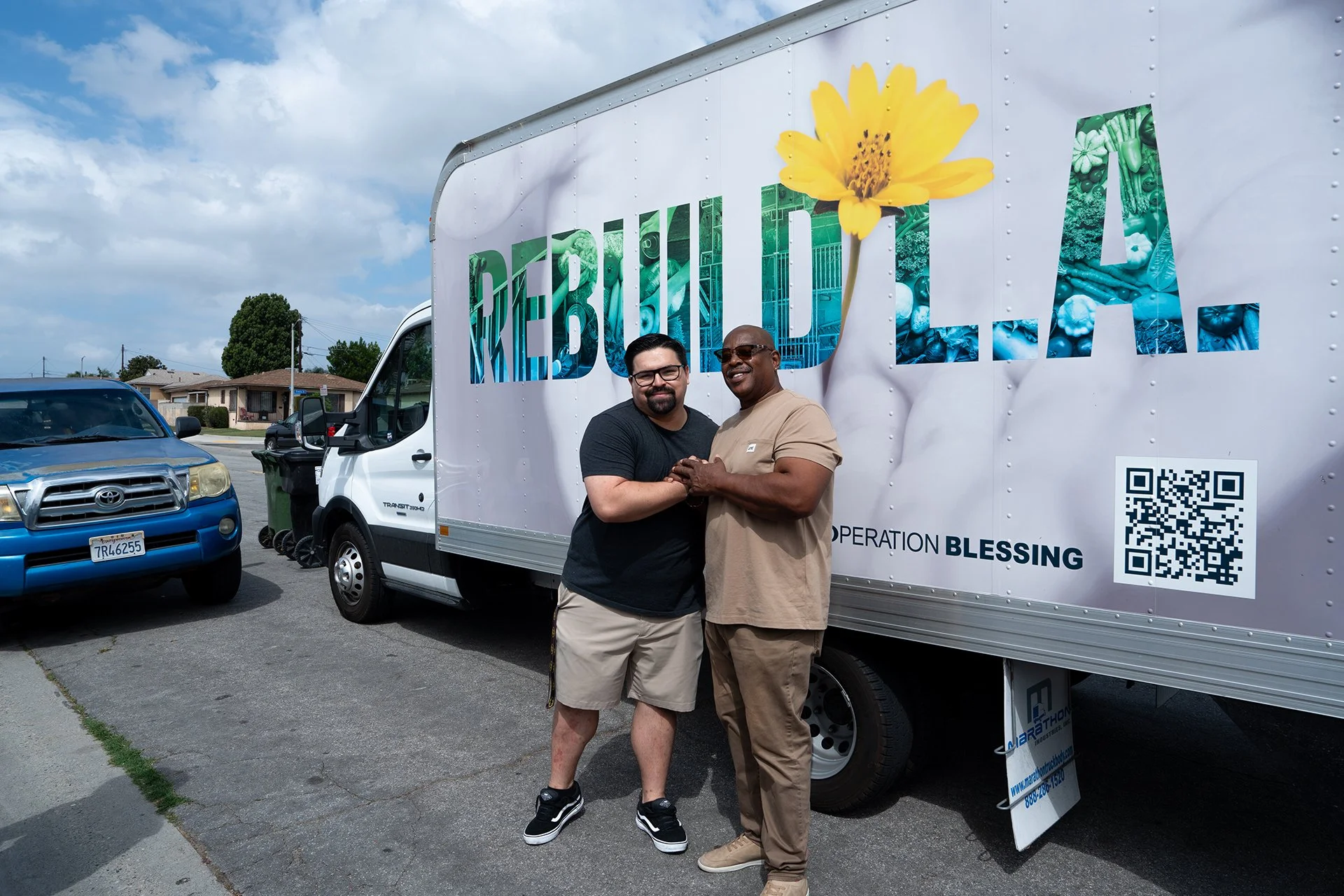Michael Reardon and Arthur at the Food Distribution in Los Angeles