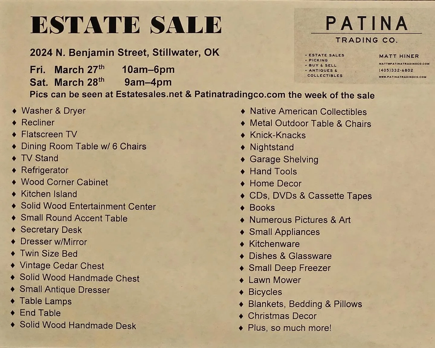 Estate Sale, 2024 N. Benjamin St. (Stillwater, OK)