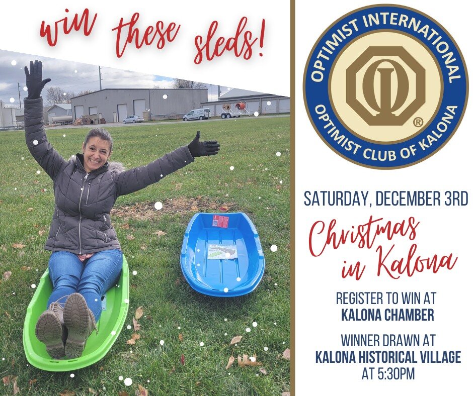 Kalona Optimist is giving away two sleds at Christmas in Kalona!
Register during the daytime festivities, winner will be drawn at 5:30pm.
Must be present to win.