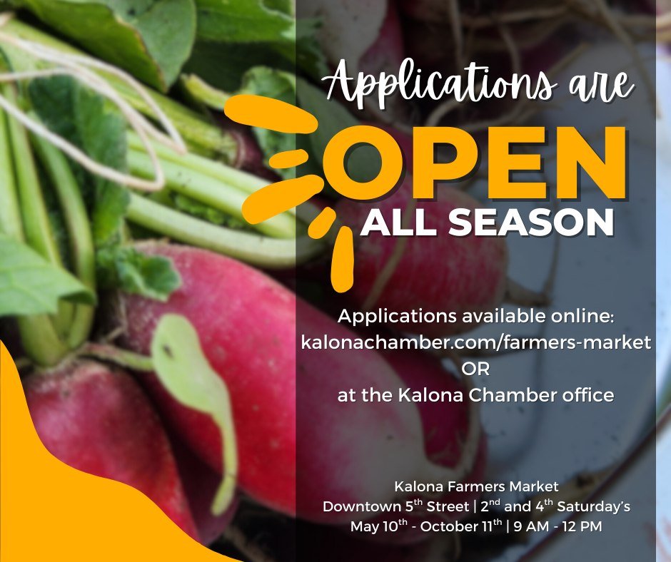 Applications for the Kalona Market are open ALL SEASON! Whether you can attend one or want to attend them all, we invite you to apply anytime! Market space is filling up fast, so don't hesitate!

Available online at kalonachamber.com/farmers-market a