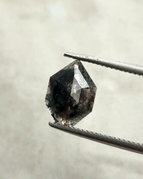 Seer &amp; Aura ring set, feat. charcoal grey rosecut diamonds in Platinum &mdash; custom selections for @fernsantini &hearts;