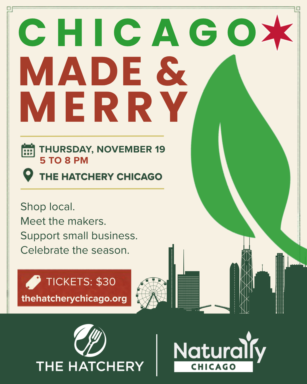Chicago Made &amp; Merry — Live Sampling and Shopping Event from Naturally Chicago and The Hatchery — 11/19/26