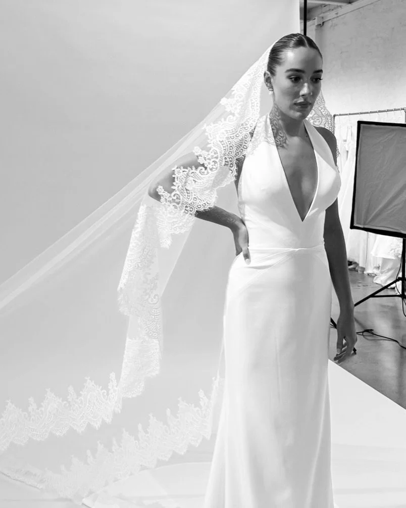 The Lita gown styled with our Duchess lace veil @thebridalcuratoraustralia