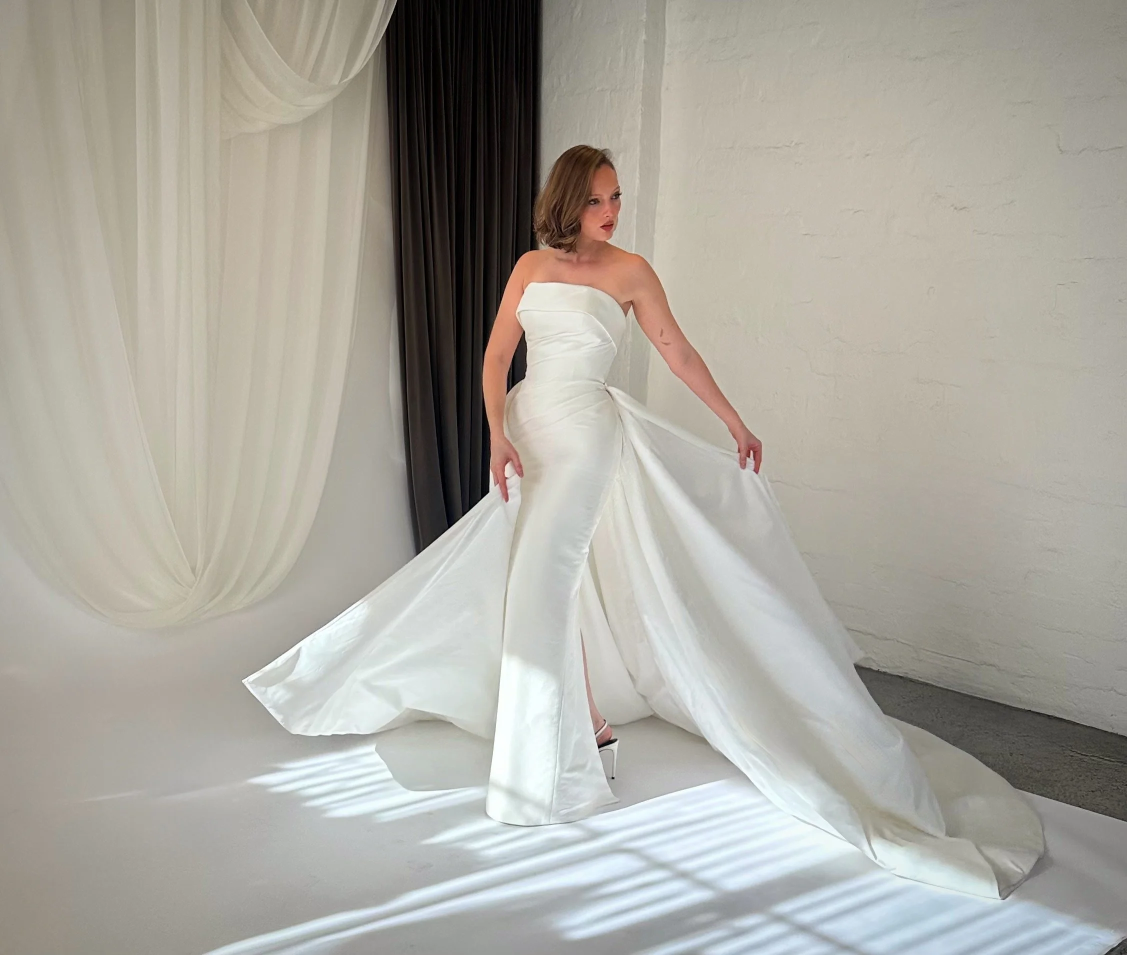 The Ava gown made in our ivory Lux Mikado fabric