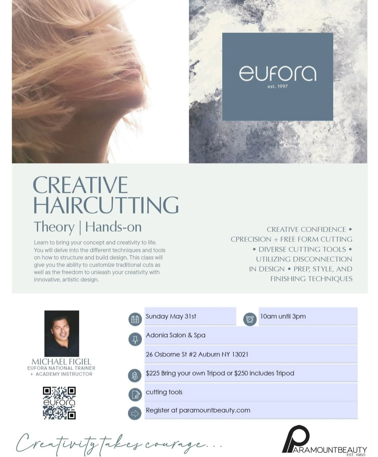 Education is coming to Adonia!

Buy your tickets for 5/31 Creative cutting with Michael Figiel &mdash; 10am - 3pm.

You won&rsquo;t want to miss @eufora.pro education!