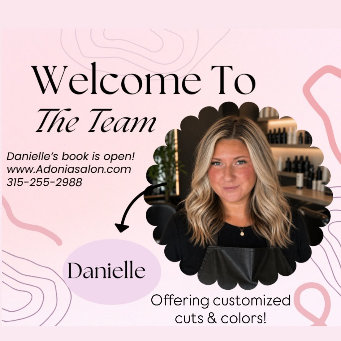 Please help us in welcoming Danielle to the Adonia Team! 🫶

Danielle is an experienced cosmetologist eager to see you in her chair offering cuts, colors, blowouts, kids cuts and clipper cuts!

Danielle&rsquo;s book is OPEN on www.adoniasalon.com
Tex