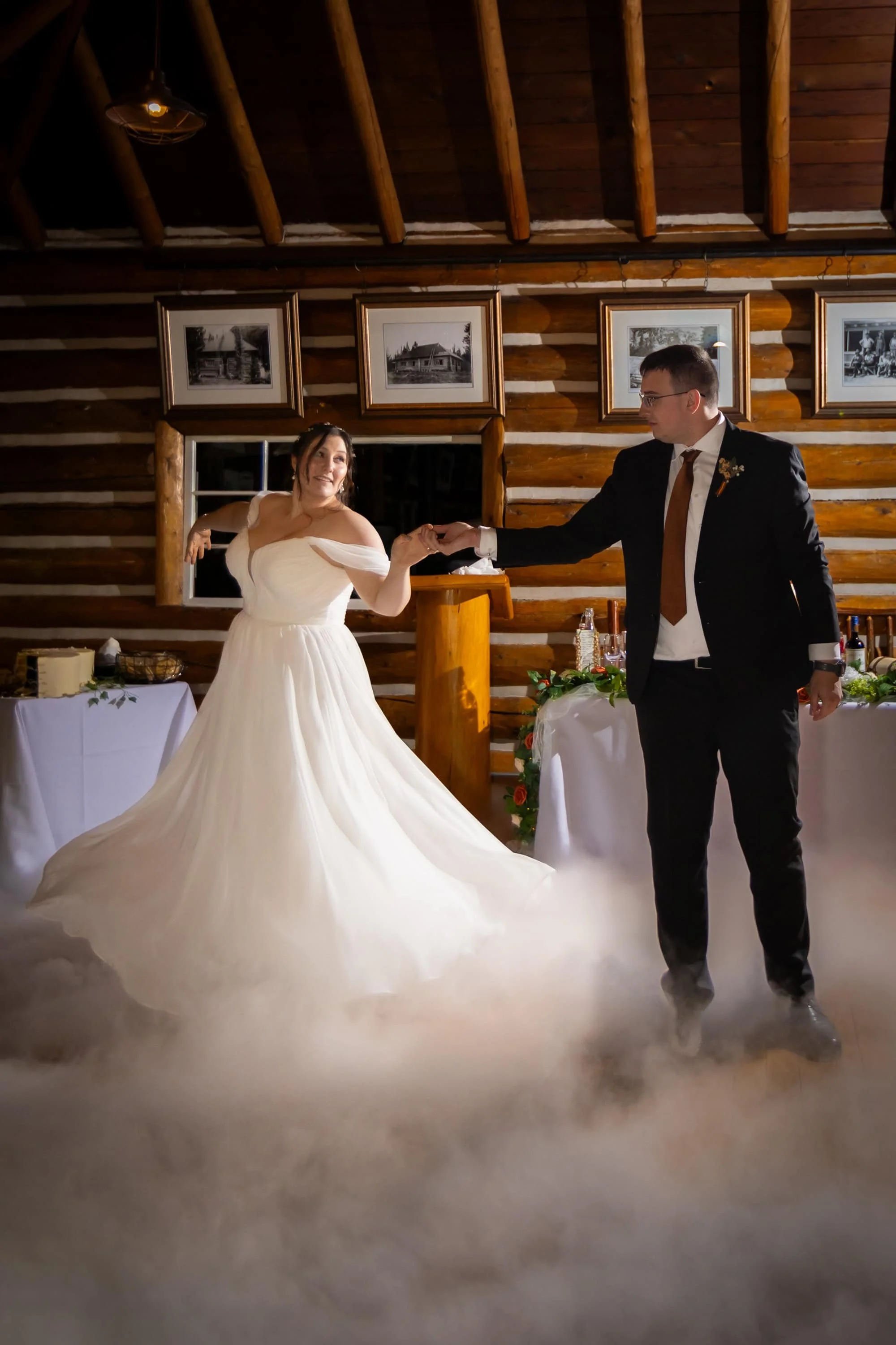 first dance in Maligne Lake Chalet, Jasper wedding photographer