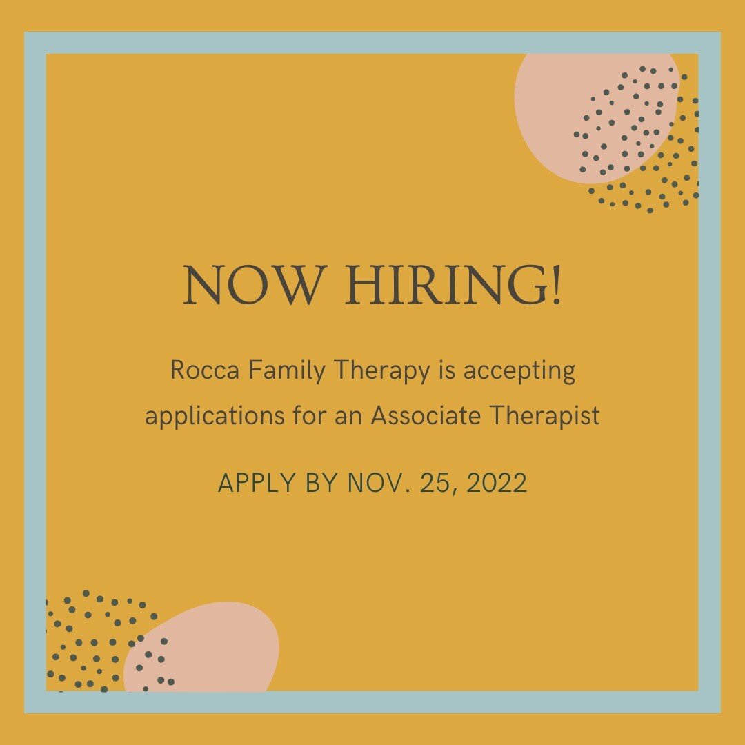 Rocca Family Therapy is growing! If you are a Marriage and Family Therapist / Relationship and Family Therapist and are interested in serving our Southeastern MB community please let us know.

inquire for more details and the job posting

application