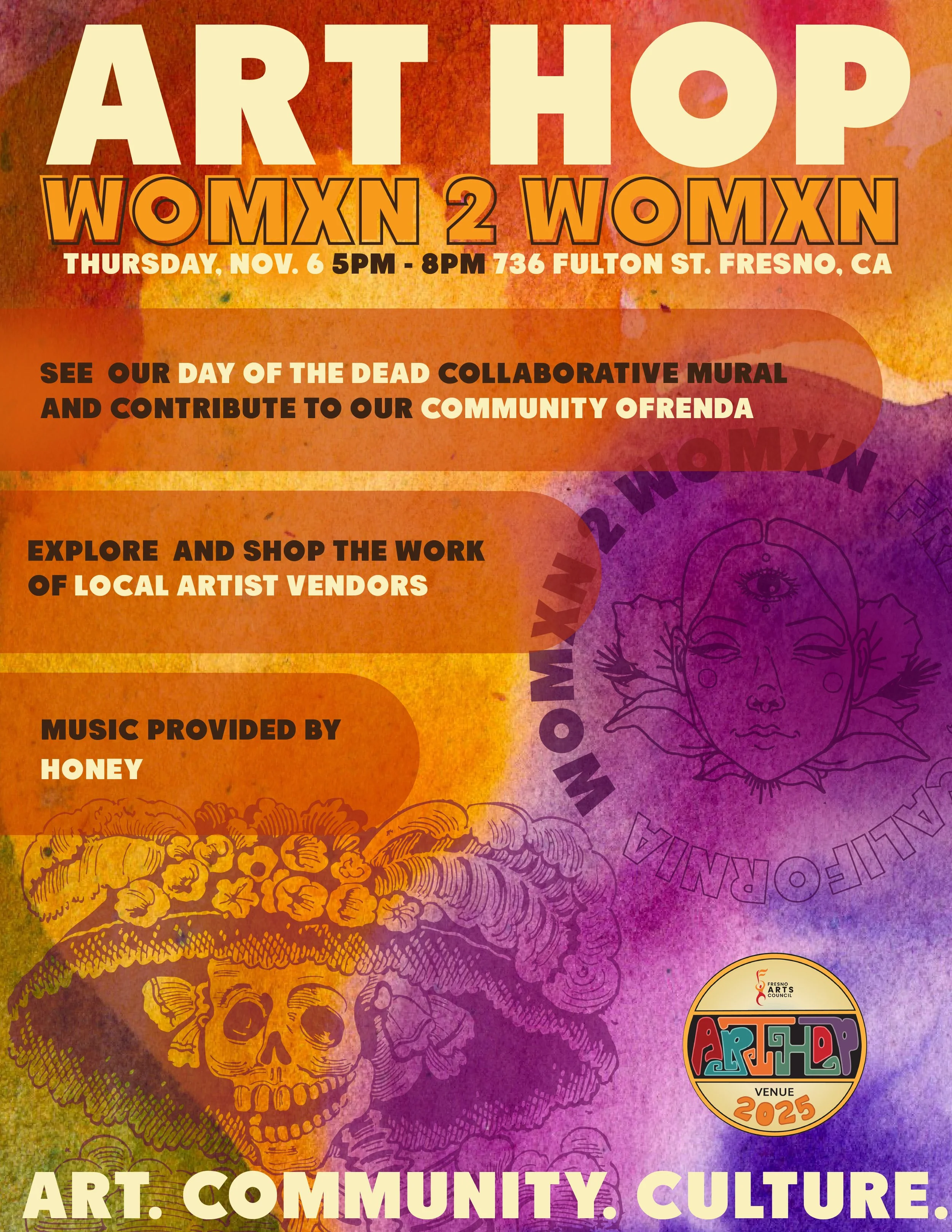 Digital flyer design created for the arts nonprofit Womxn 2 Womxn.