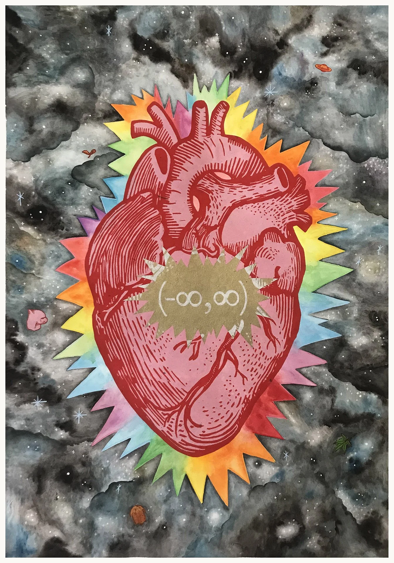 "Infinity is Not a Number"
woodcut, watercolor, wax pastel
29 x 41 in