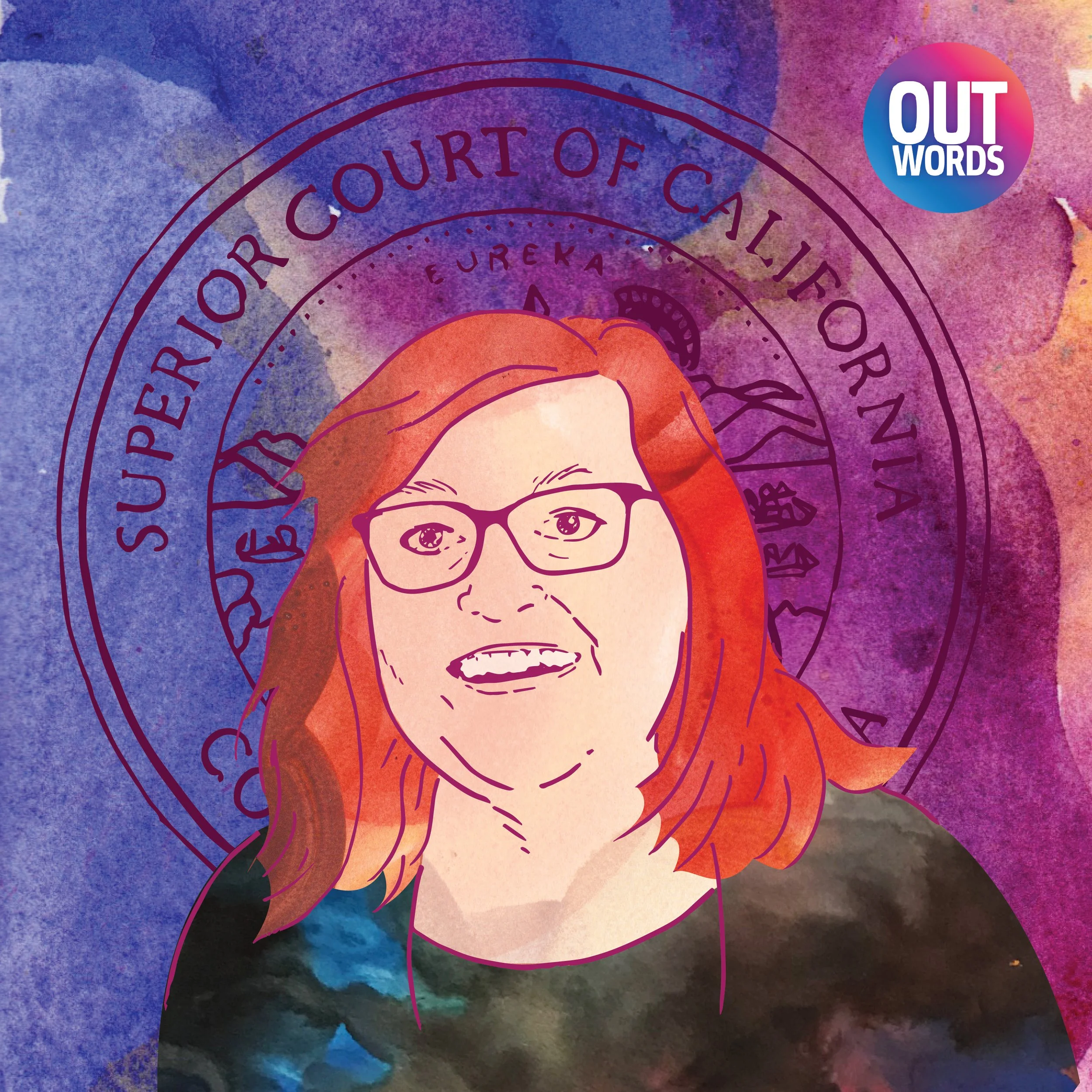 Portrait of Judge Victoria Kolakowski created as an episode graphic for the podcast Queering Precedent, a project of the Out Words Archive.